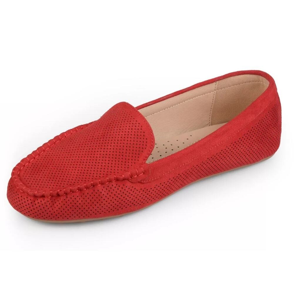 Journee Collection Women Halsey Slip On Loafers US 5.5 Red Perforated Faux Suede